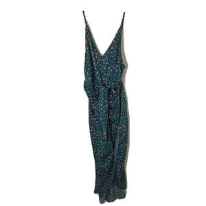 Nonac Faux Wrap Teal Spagetti strap Animal Print maxi Dress sz 14